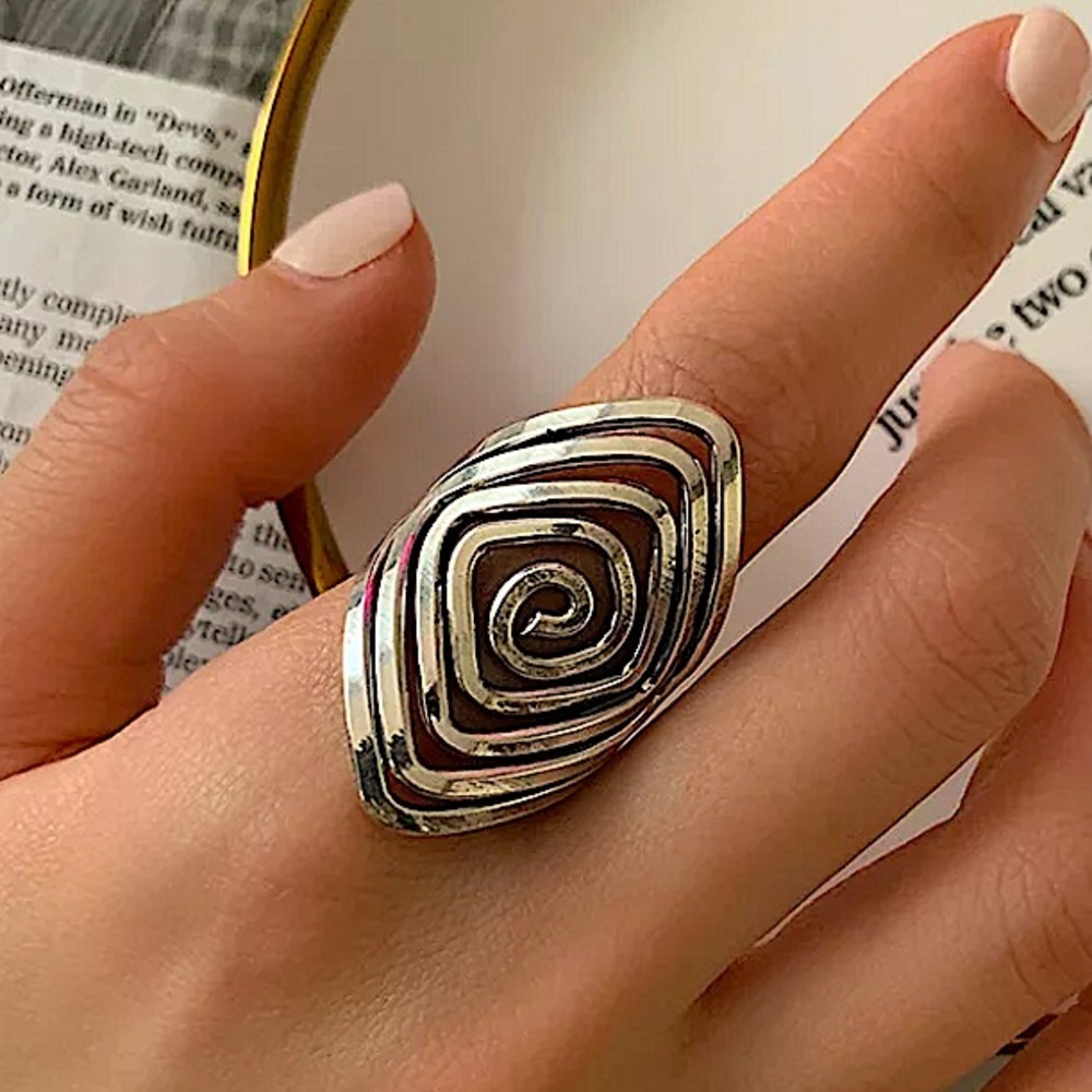Silver Swirl Statement Boho Ring